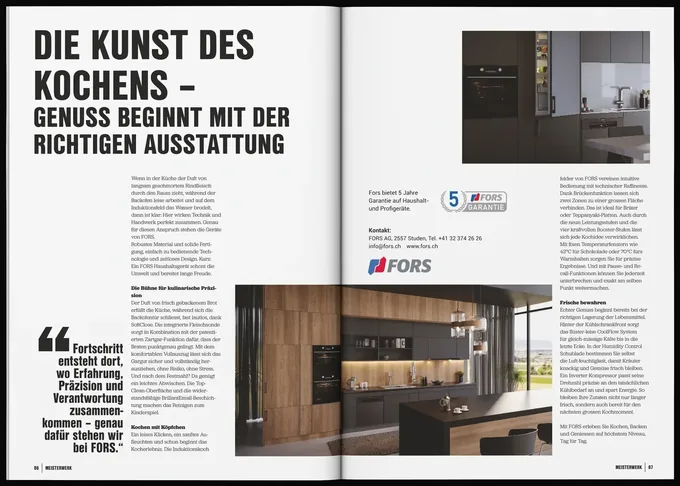 Firmenporträt im Magazin MEISTERWERK für FORS AG, 2 Seiten