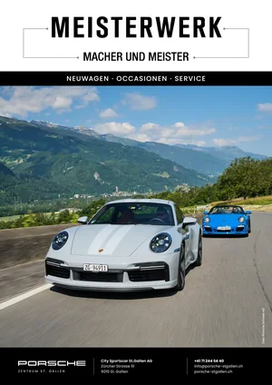 Gestaltungsbeispiel: MEISTERWERK-Titelseite für Porsche Zentrum St. Gallen