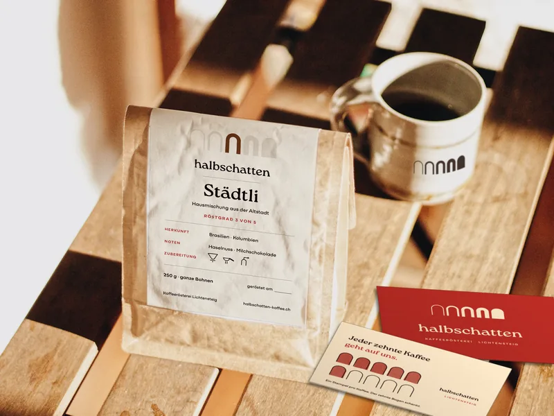 Logo and visual identity for Halbschatten (brand · coffee roastery)