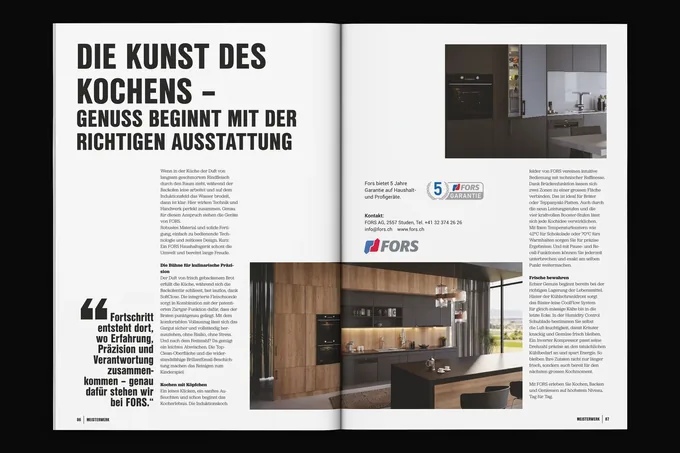 Firmenporträt im Magazin MEISTERWERK für FORS AG&nbsp;– Firmenporträt, 2 Seiten