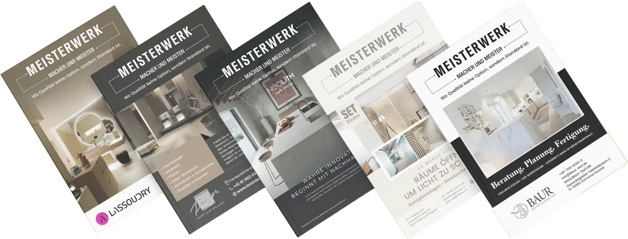 Mehrere Ausgaben des Magazins MEISTERWERK, aufgefächert