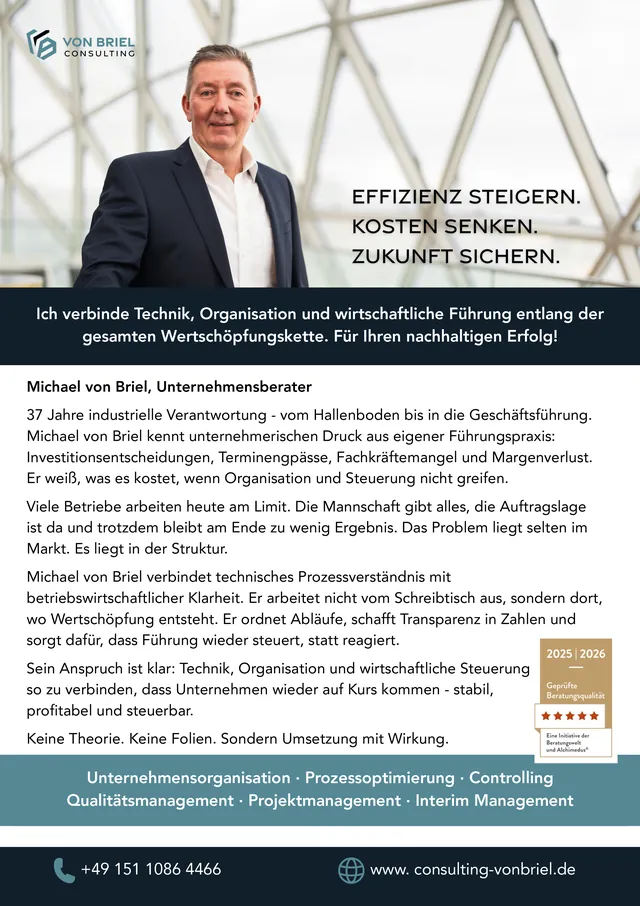 Geschäftsempfehlung für von Briel Consulting, Unternehmensberatung (ganze Seite)