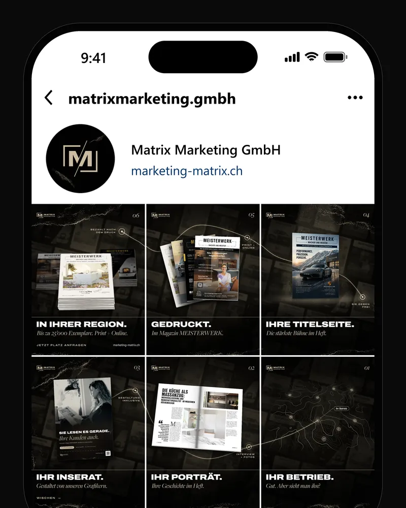 Instagram-Profil von Matrix Marketing auf dem Handy