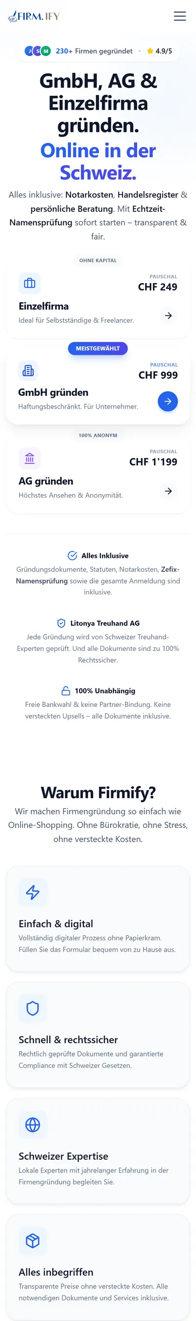 Home page of firmify.ch on a phone