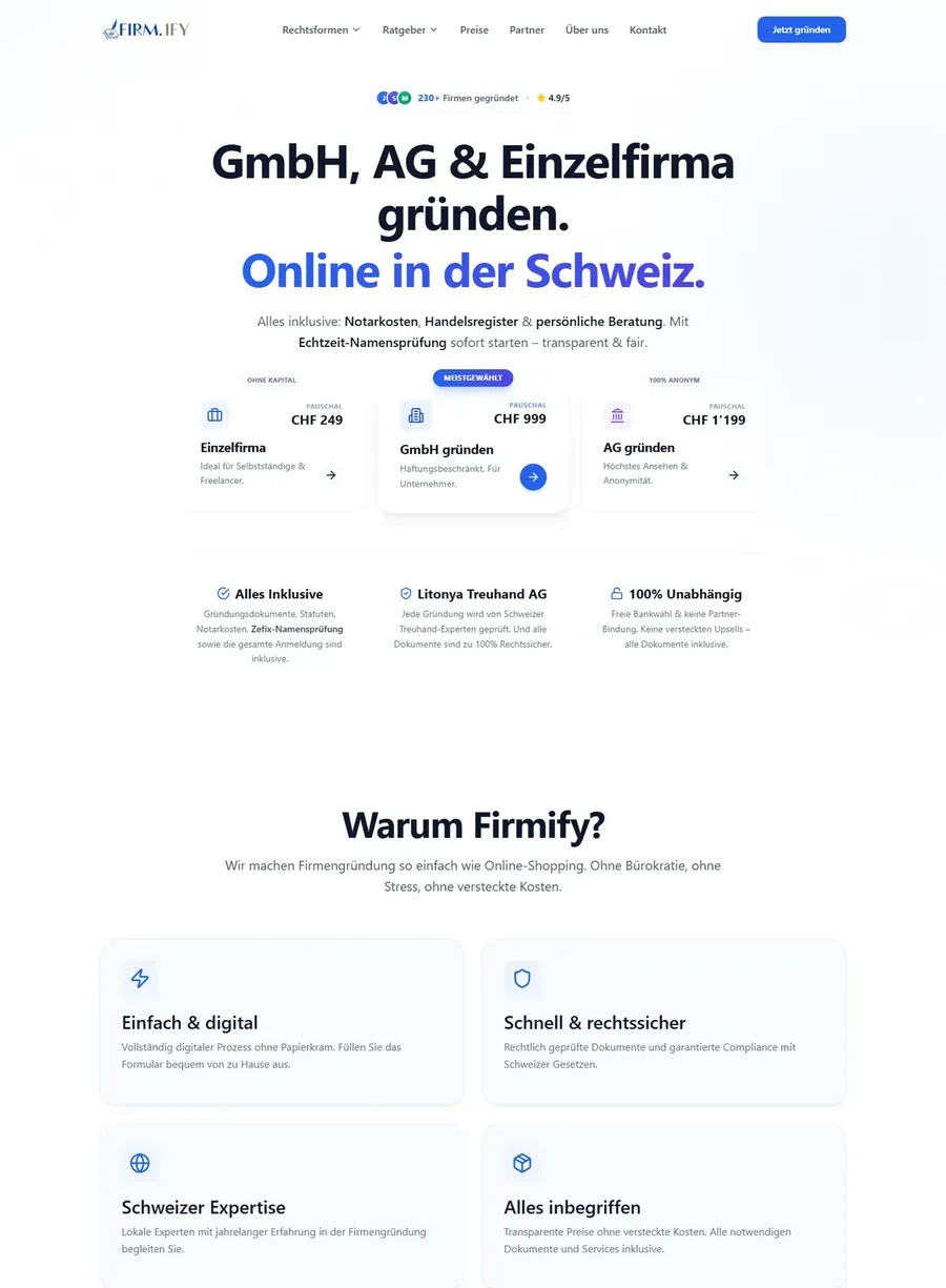 Startseite von firmify.ch auf dem Computer