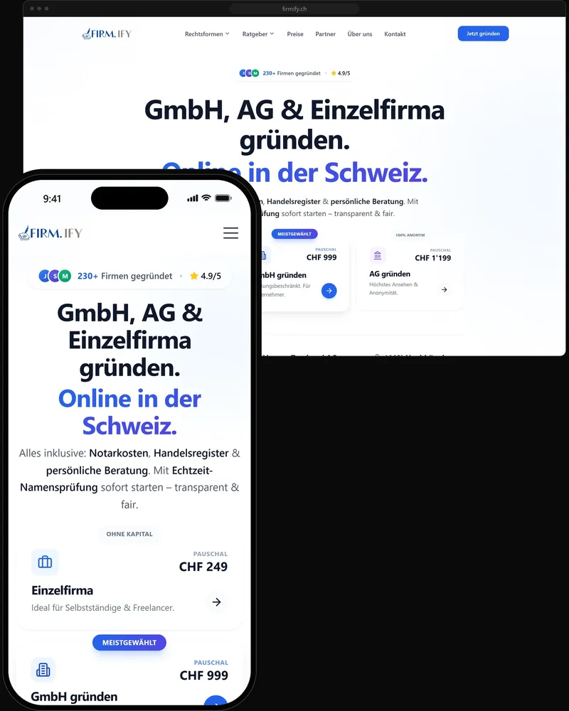 Website für Firmify auf Computer und Handy